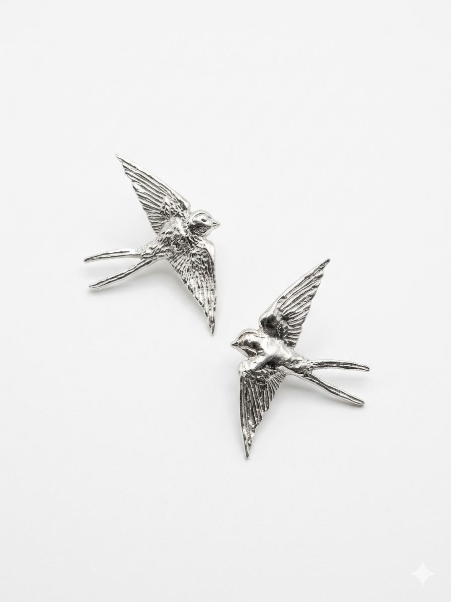 Swallow Stud Earrings in Sterling Silver · Fine Jewellery · Nounou Studio