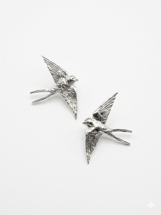 Swallow Stud Earrings in Sterling Silver · Fine Jewellery · Nounou Studio