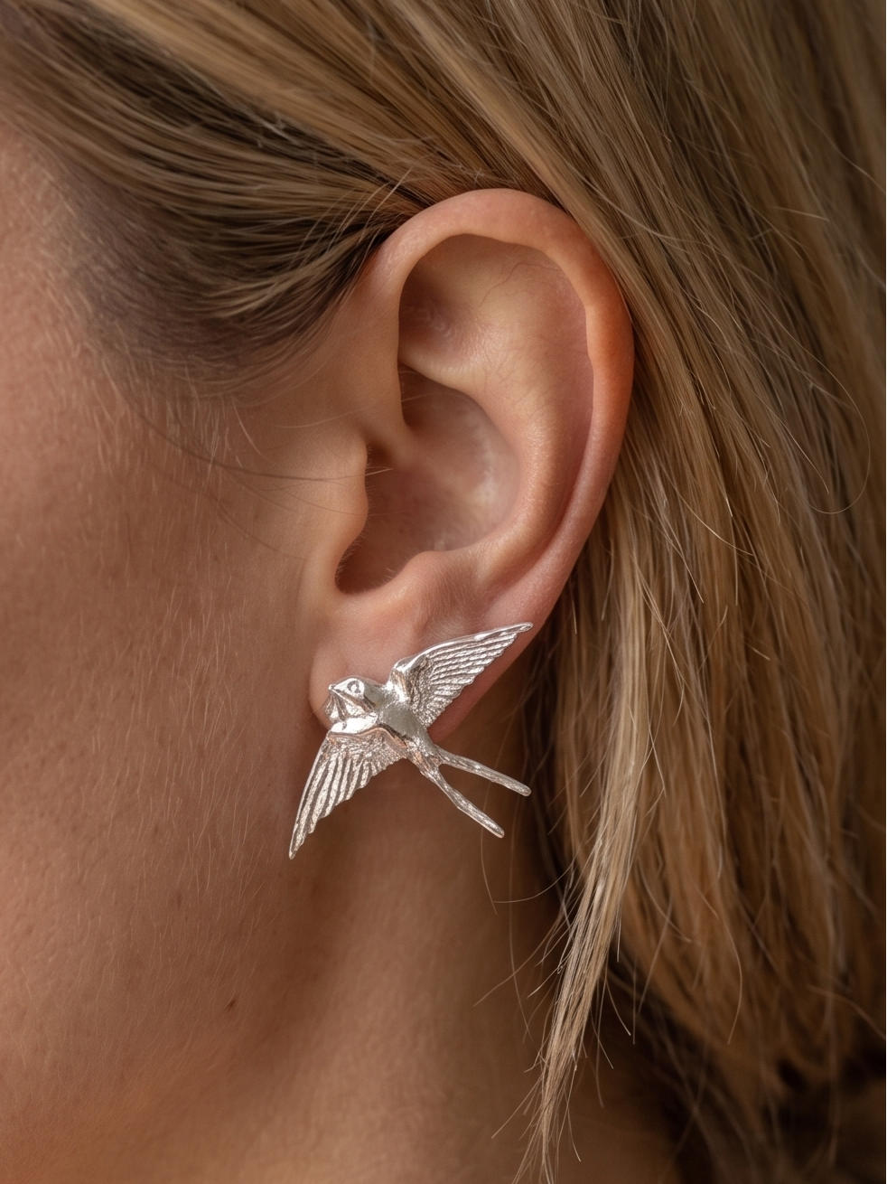 Swallow Stud Earrings in Sterling Silver · Fine Jewellery · Nounou Studio