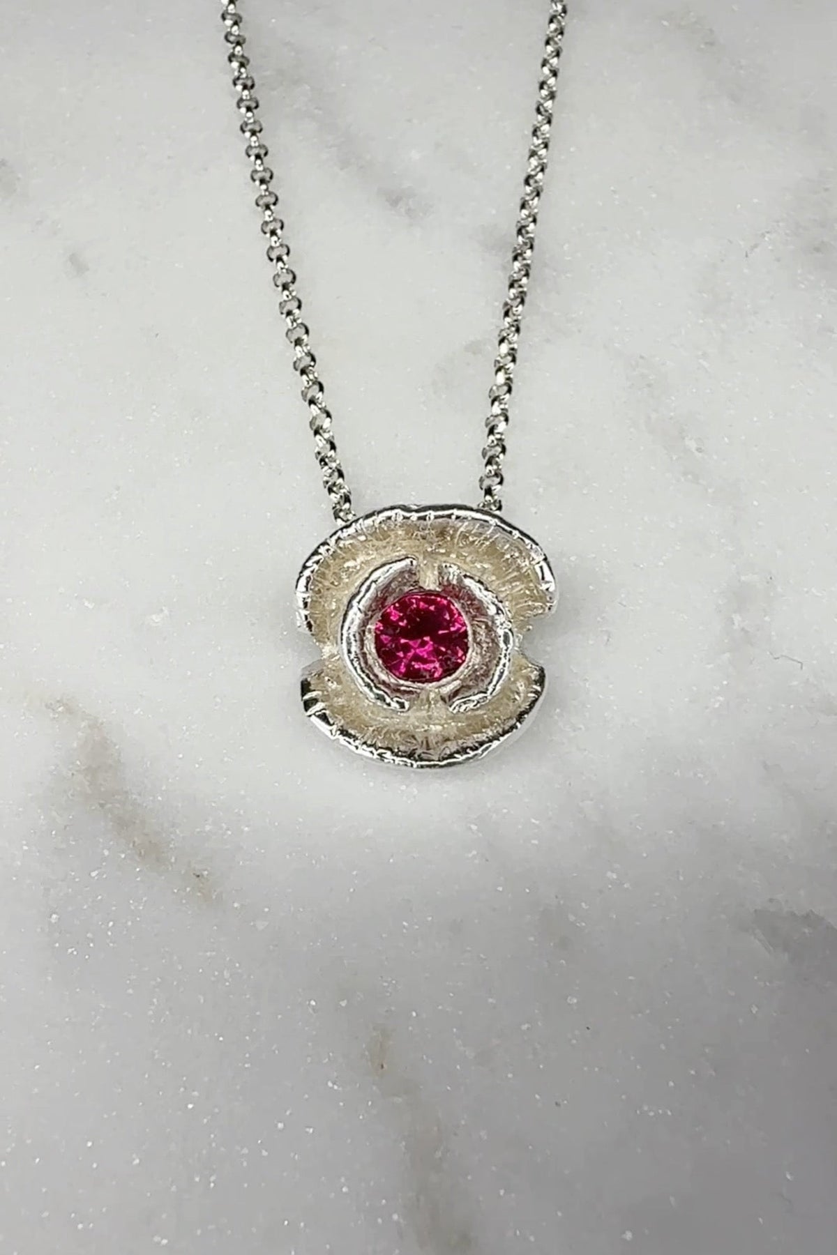 Poppy Flower Pendant made in solid silver with a Gourmet Chain