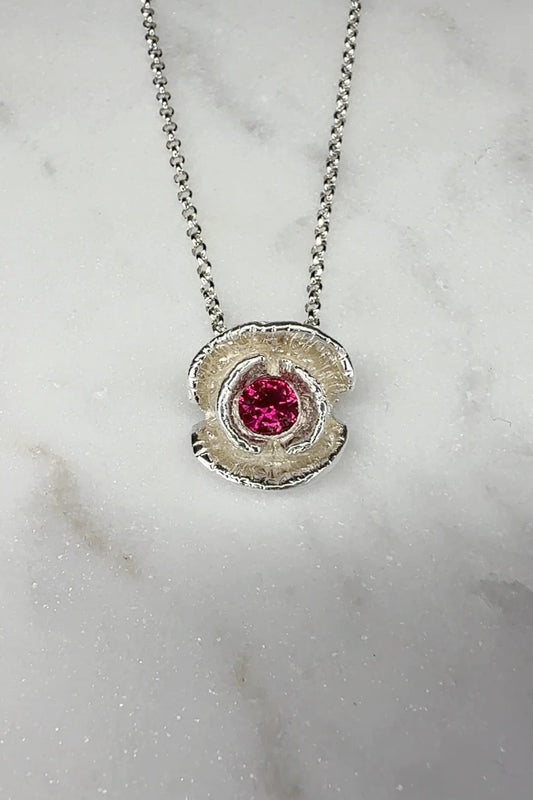 Poppy Flower Pendant made in solid silver with a Gourmet Chain