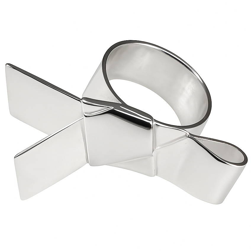 Silver bow-shaped ring on a white background