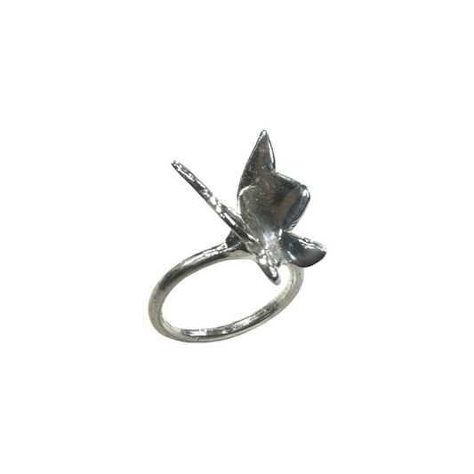 Silver butterfly ring on a white background