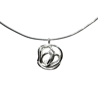 Silver necklace with a rose-shaped pendant on a white background